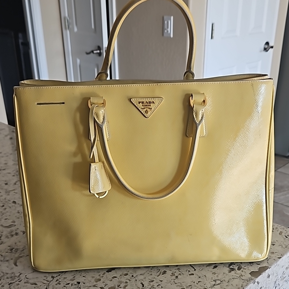 Prada Yellow Leather Tote Bag